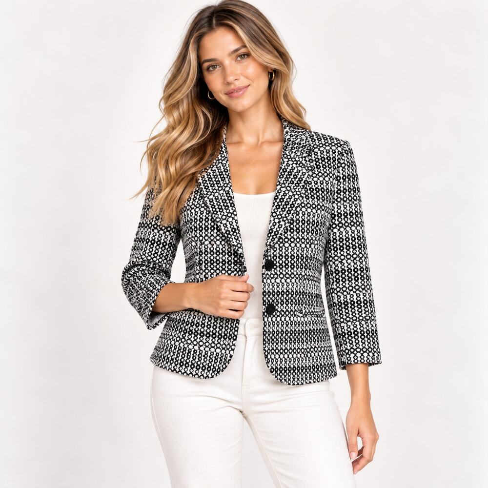 Cabi Du Jour Blazer Women Size 14 Circle Print 3/4 Sleeve Business Casual Office